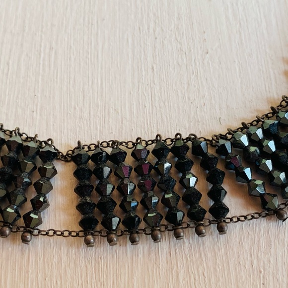 Vintage Black Crystal Beaded Choker Necklace - Picture 6 of 14